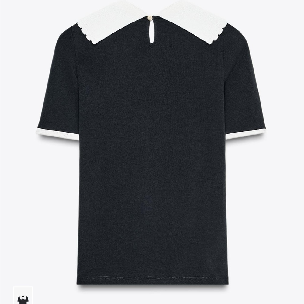 Zara Black and White Scalloped Collar Top - Picture 2 of 4